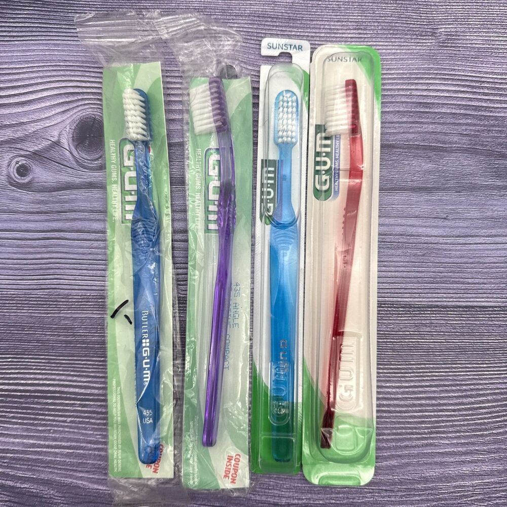 4 LOT GUM 435 SENSITIVE COMPACT Head Angle Handle DOME TRIM Toothbrush Disco'd